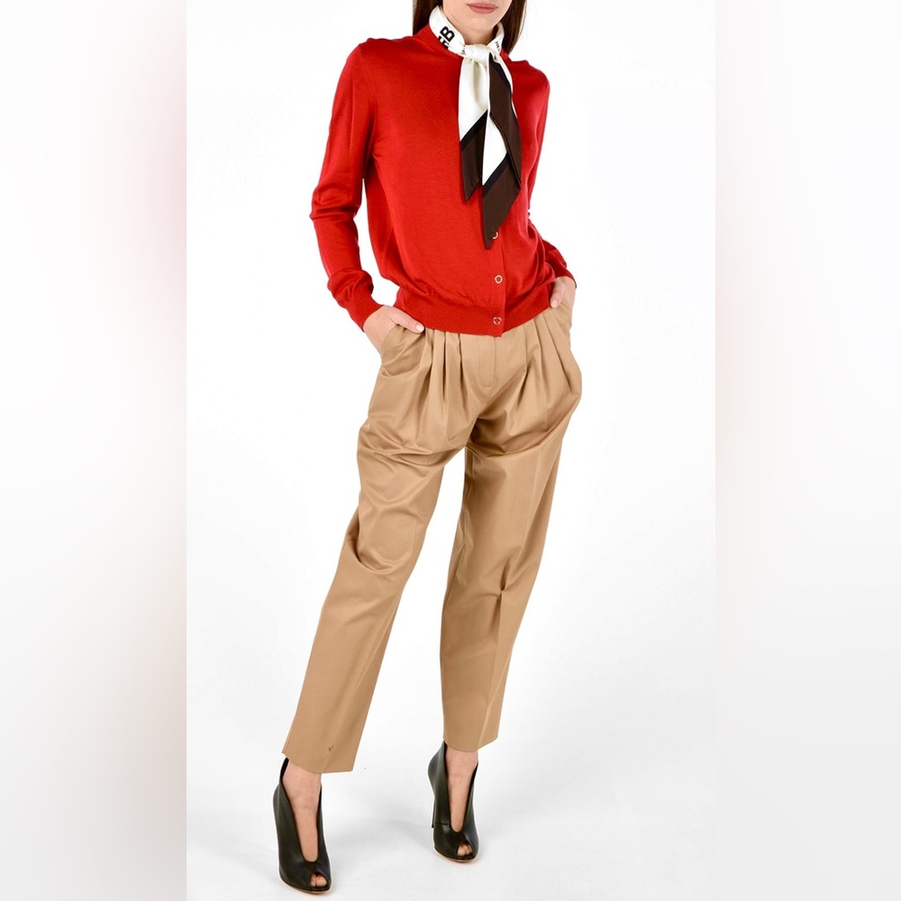 BURBERRY Red Silk Cardigan w Attached Silk Scarf -XL